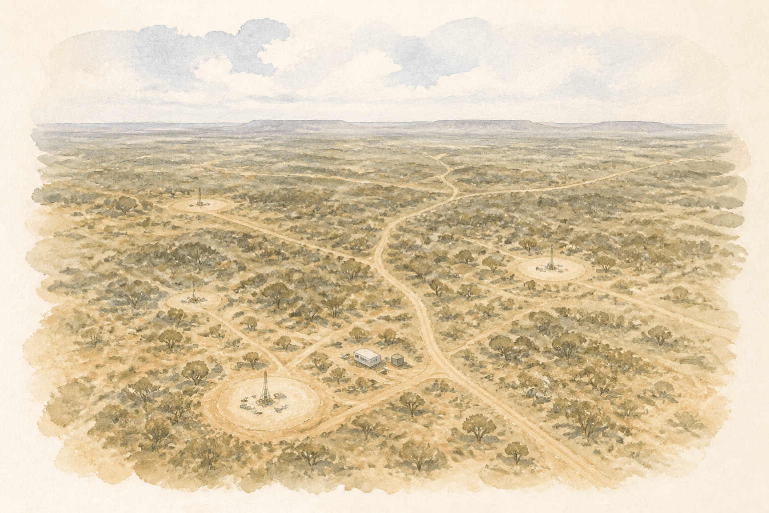 Aerial view of a drilling program